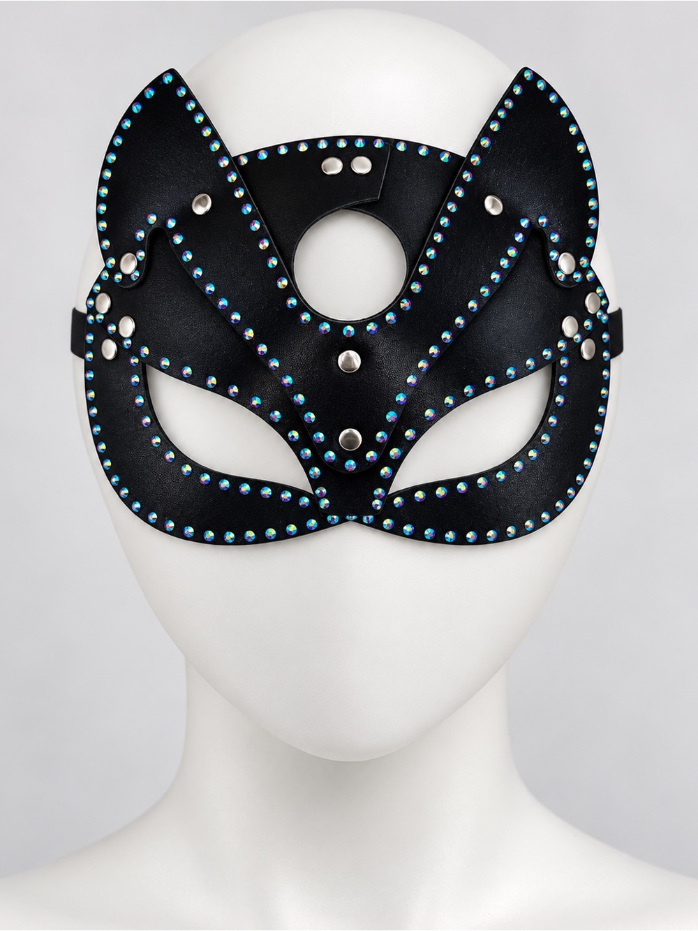 Handmade Rhinestone Faux Leather Cat Masquerade Mask – One Size - Picture 2 of 8